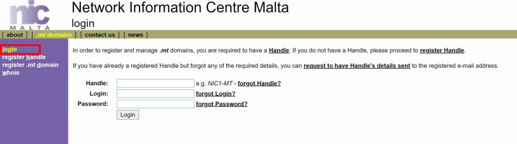 Maltese Domain name Login